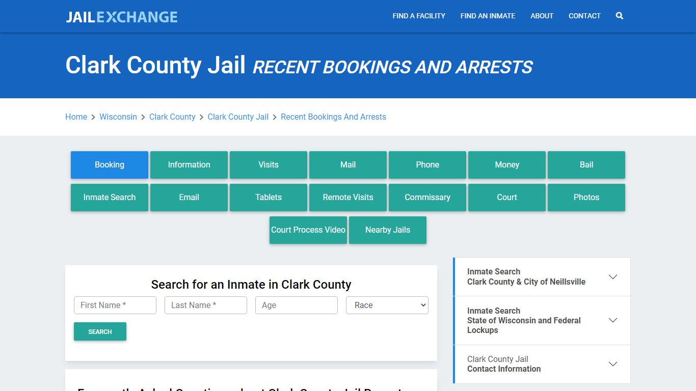 Clark County Jail WI Recent Arrests and Bookings - Jail Exchange