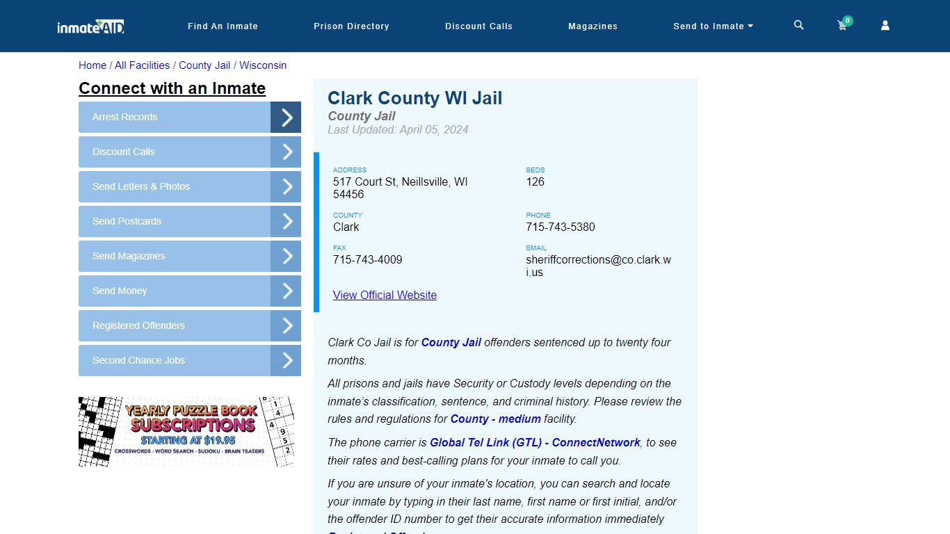 Clark County WI Jail - Inmate Locator